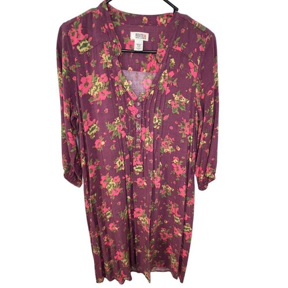 Route 66 Maroon Floral Deess - Picture 1 of 4